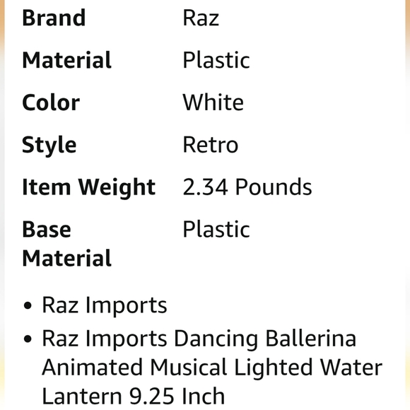 Raz Imports Dancing Ballerina Musical Lighted Water Lantern, 9.25 inches, White - Picture 4 of 7